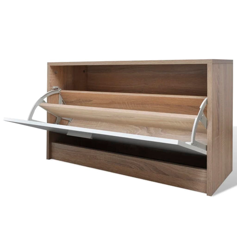 Oak and White 3-in-1 Wooden Shoe Cabinet Set Payday Deals