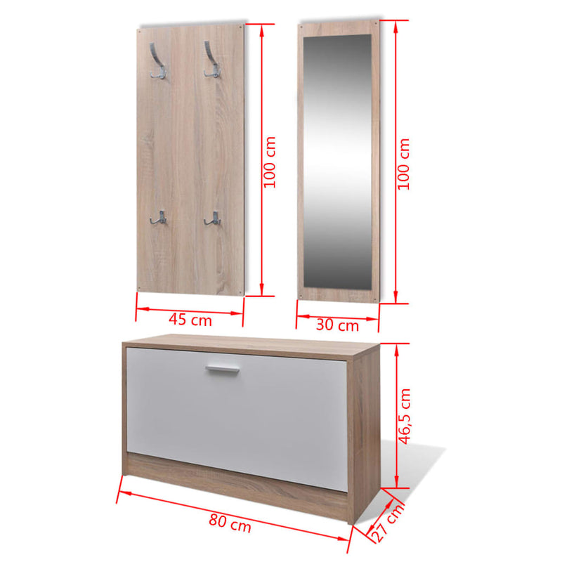 Oak and White 3-in-1 Wooden Shoe Cabinet Set Payday Deals