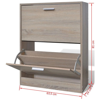 Oak Look Wooden Shoe Cabinet with 2 Compartments Payday Deals