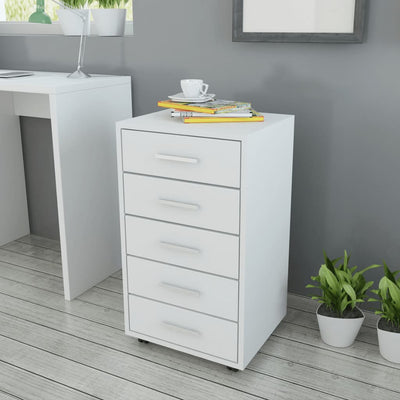 Office Drawer Unit with Castors 5 Drawers White Payday Deals