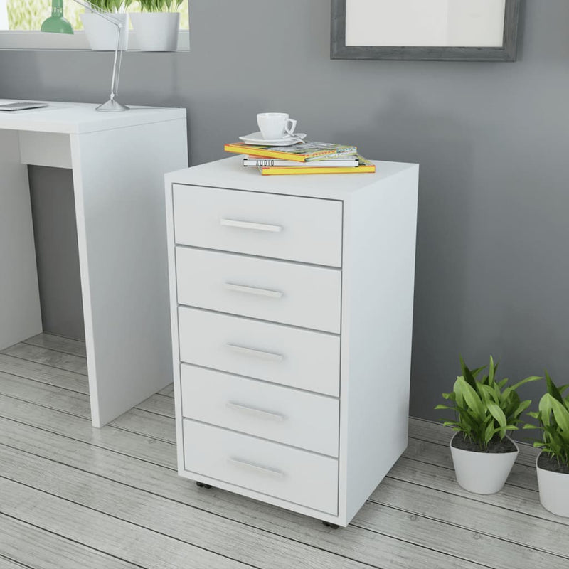 Office Drawer Unit with Castors 5 Drawers White Payday Deals