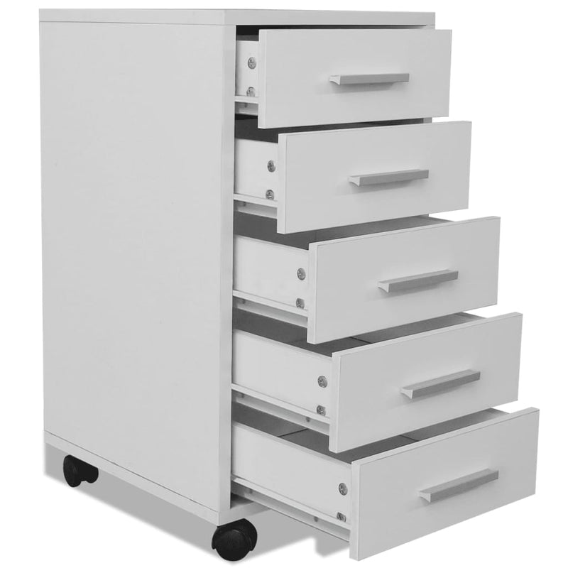 Office Drawer Unit with Castors 5 Drawers White Payday Deals