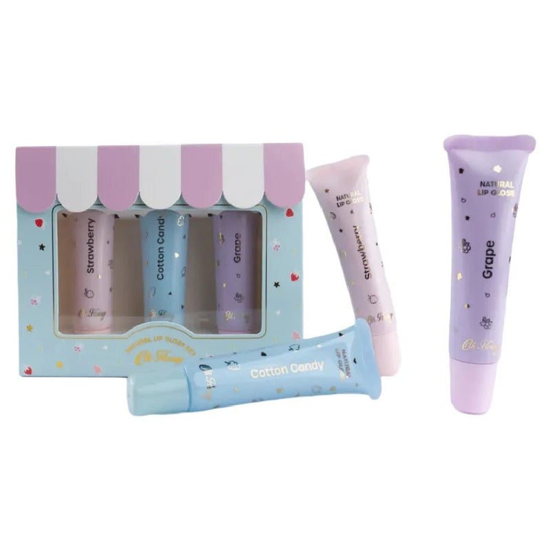 Oh Flossy Kids 3 Piece Natural Lip Gloss Set Strawberry Grape Cotton Candy Payday Deals