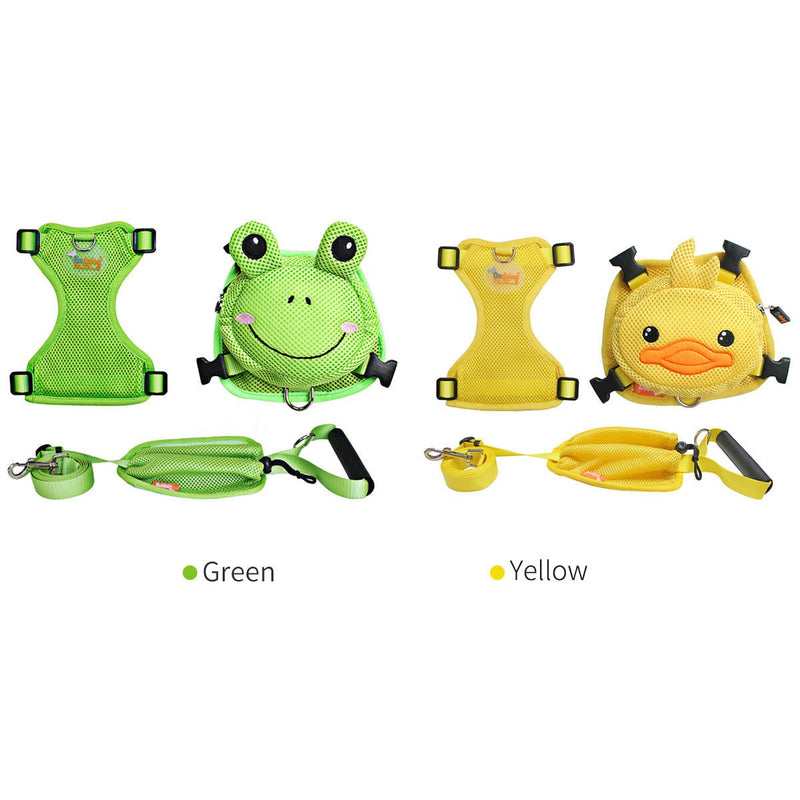 Ondoing Pet Saddle Bag Dog Harness Backpack Hiking Traveling Outdoor Bags Cute Costume (Green frog bag with leash set)M Payday Deals