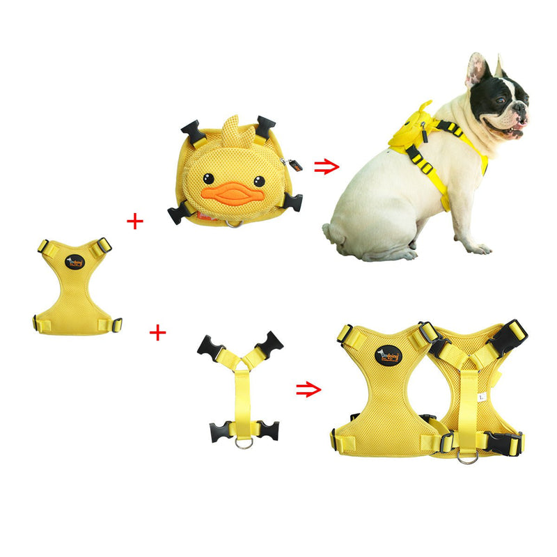 Ondoing Pet Saddle Bag Dog Harness Backpack Hiking Traveling Outdoor Bags Cute Costume (Yellow duck bag with leash set)M Payday Deals