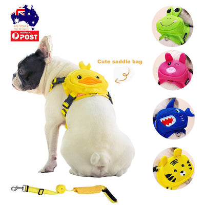 Ondoing Pet Saddle Bag Dog Harness Backpack Hiking Traveling Outdoor Bags Cute Costume (Yellow tiger bag with leash)L Payday Deals