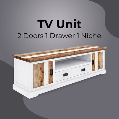 Orville ETU Entertainment TV Unit 214cm 2 Door Solid Acacia Timber - Multi Color Payday Deals