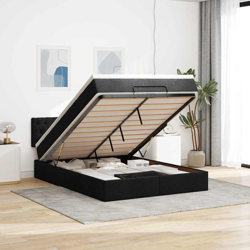 Ottoman Bed with Mattress Black Double Fabric Payday Deals
