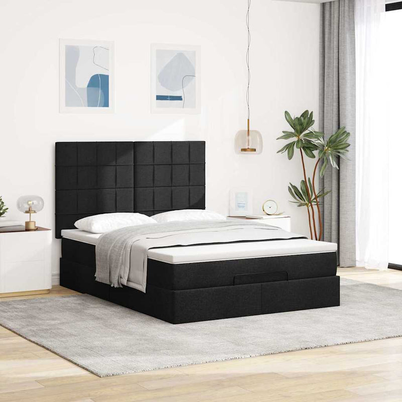 Ottoman Bed with Mattress Black Double Fabric Payday Deals