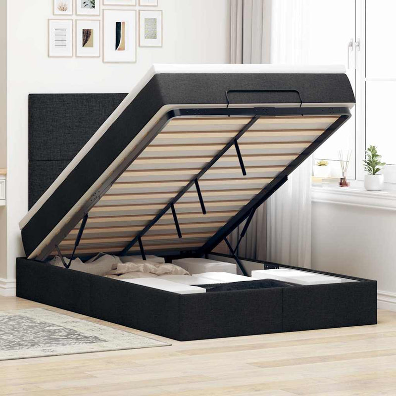 Ottoman Bed with Mattress Black King Single Fabric Payday Deals