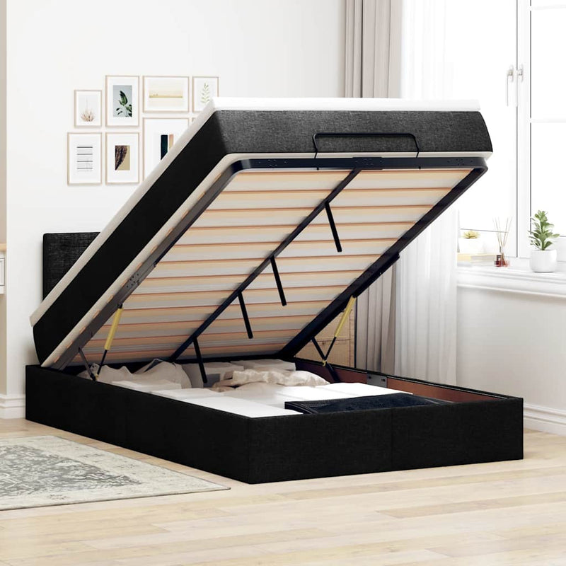Ottoman Bed with Mattress Black King Single Fabric Payday Deals