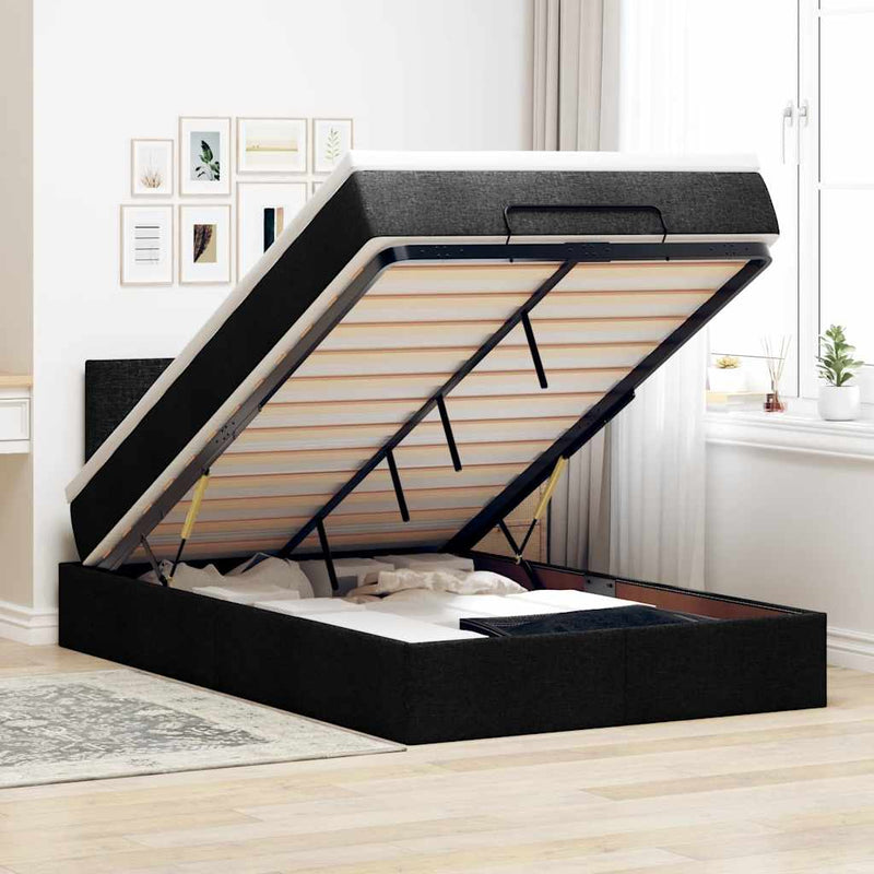 Ottoman Bed with Mattress Black King Single Fabric Payday Deals