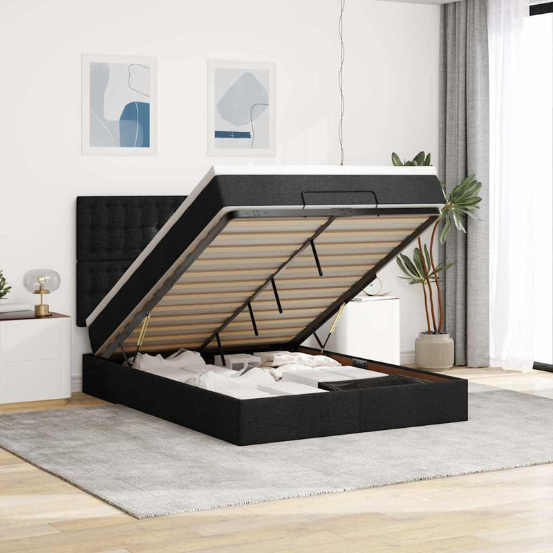 Ottoman Bed with Mattress Black Queen Fabric Payday Deals