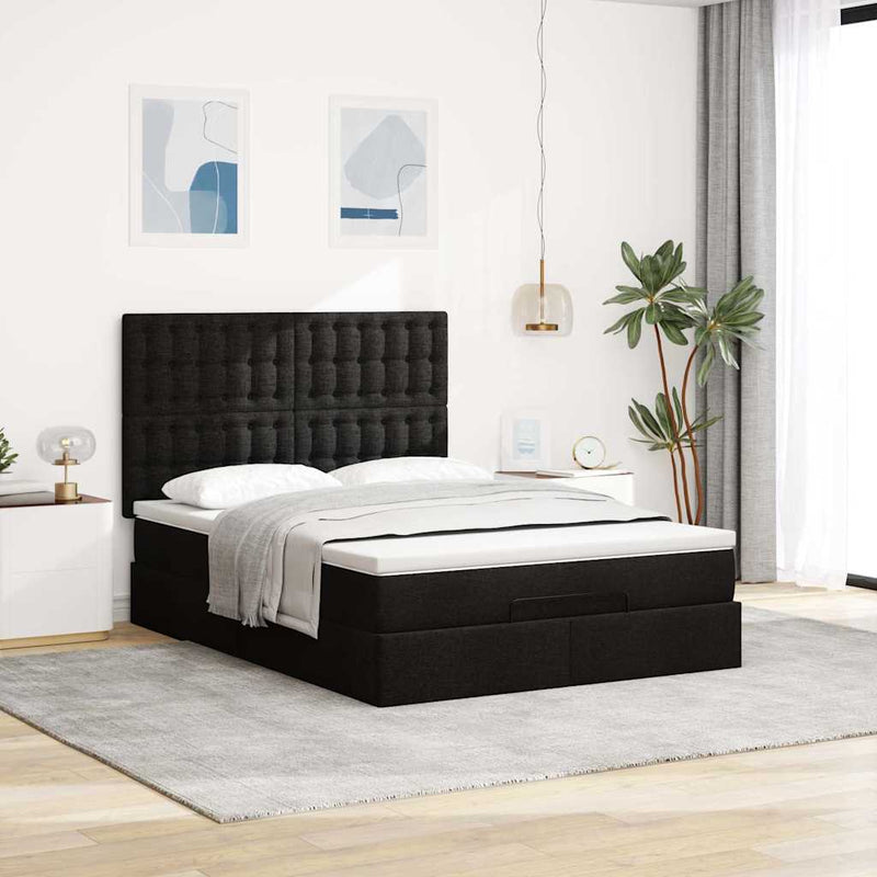 Ottoman Bed with Mattress Black Queen Fabric Payday Deals