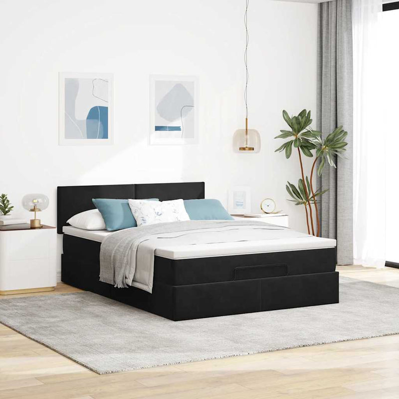 Ottoman Bed with Mattress Black Queen Velvet Payday Deals
