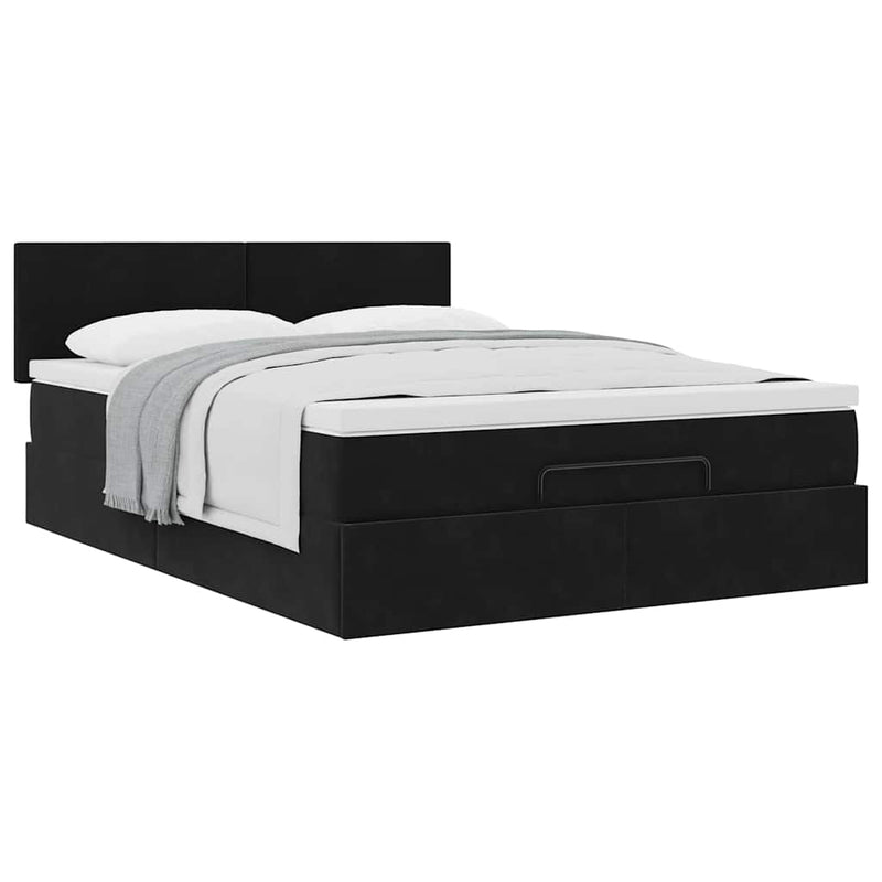 Ottoman Bed with Mattress Black Queen Velvet Payday Deals
