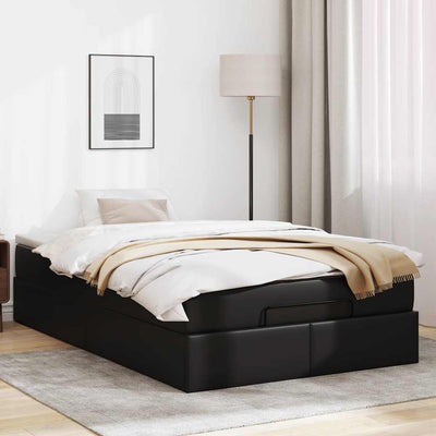 Ottoman Bed with Mattress Black Super Single Faux Leather Payday Deals