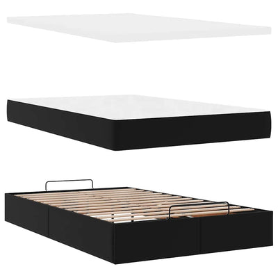 Ottoman Bed with Mattress Black Super Single Faux Leather Payday Deals