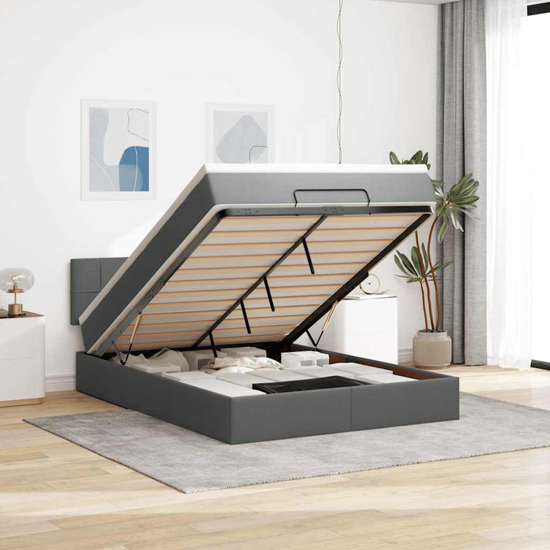 Ottoman Bed with Mattress Dark Grey Double Fabric Payday Deals