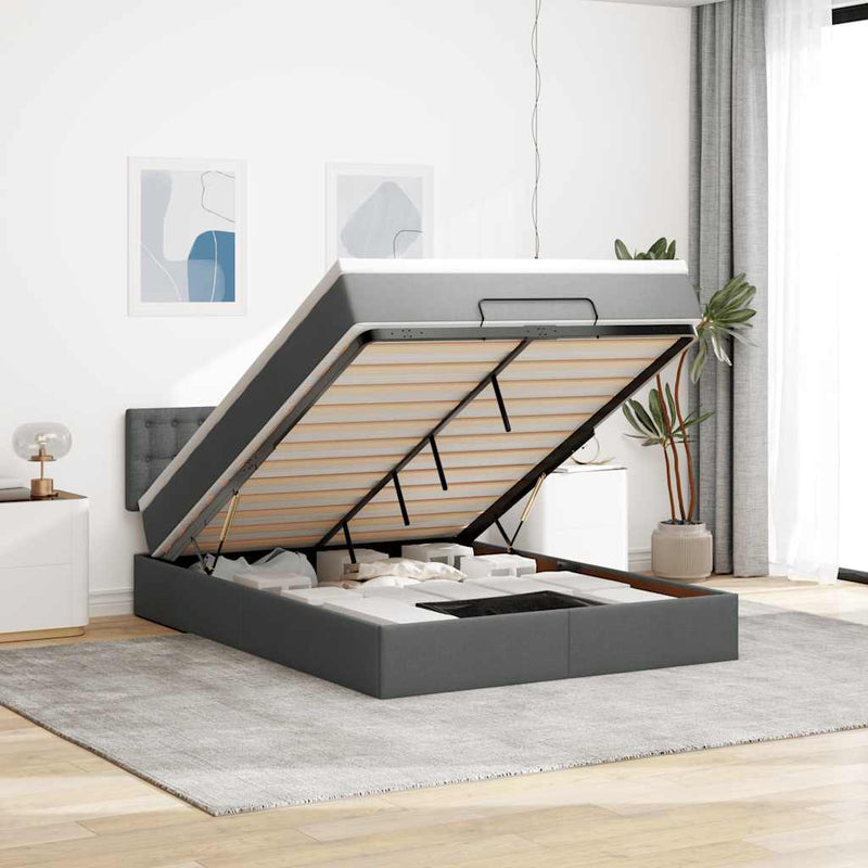 Ottoman Bed with Mattress Dark Grey Double Fabric Payday Deals