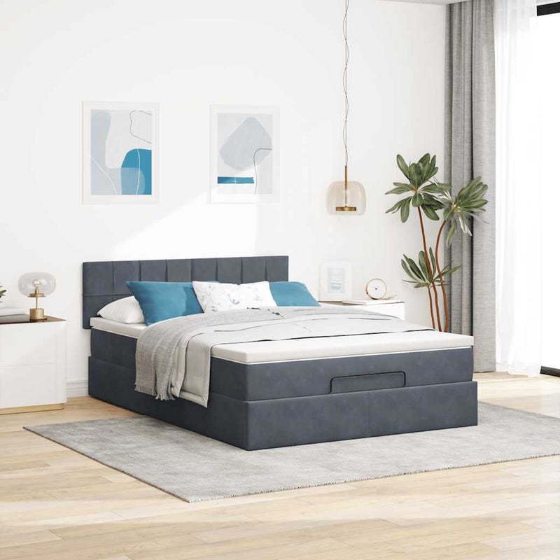Ottoman Bed with Mattress Dark Grey Double Velvet Payday Deals