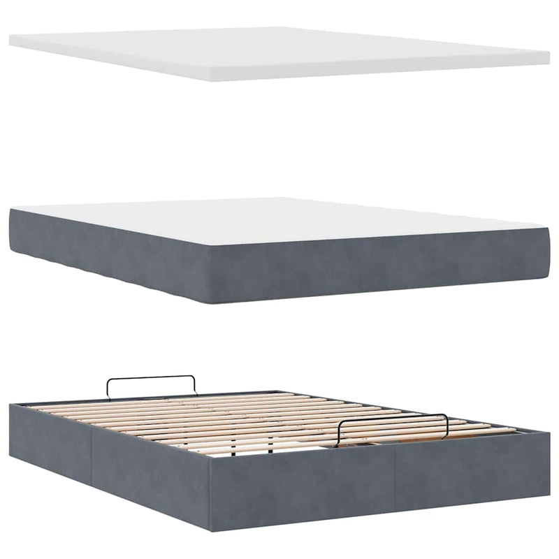 Ottoman Bed with Mattress Dark Grey Double Velvet Payday Deals
