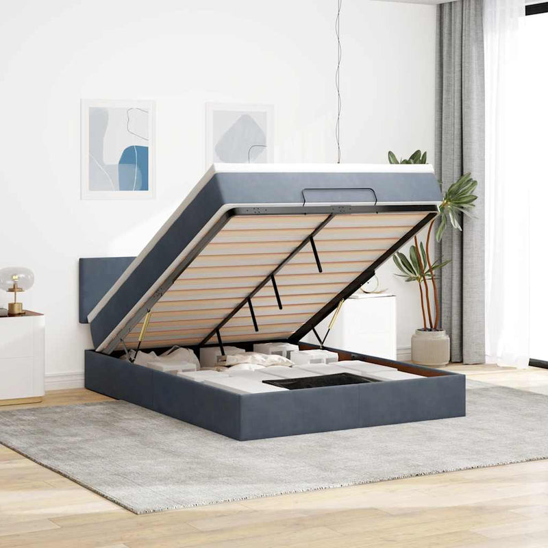 Ottoman Bed with Mattress Dark Grey Double Velvet Payday Deals