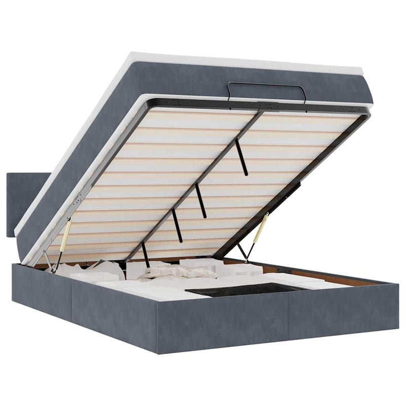 Ottoman Bed with Mattress Dark Grey Double Velvet Payday Deals