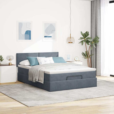 Ottoman Bed with Mattress Dark Grey Double Velvet Payday Deals