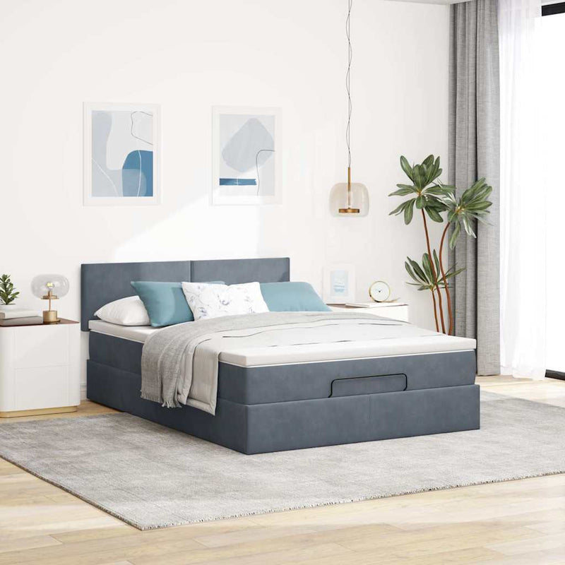 Ottoman Bed with Mattress Dark Grey Double Velvet Payday Deals