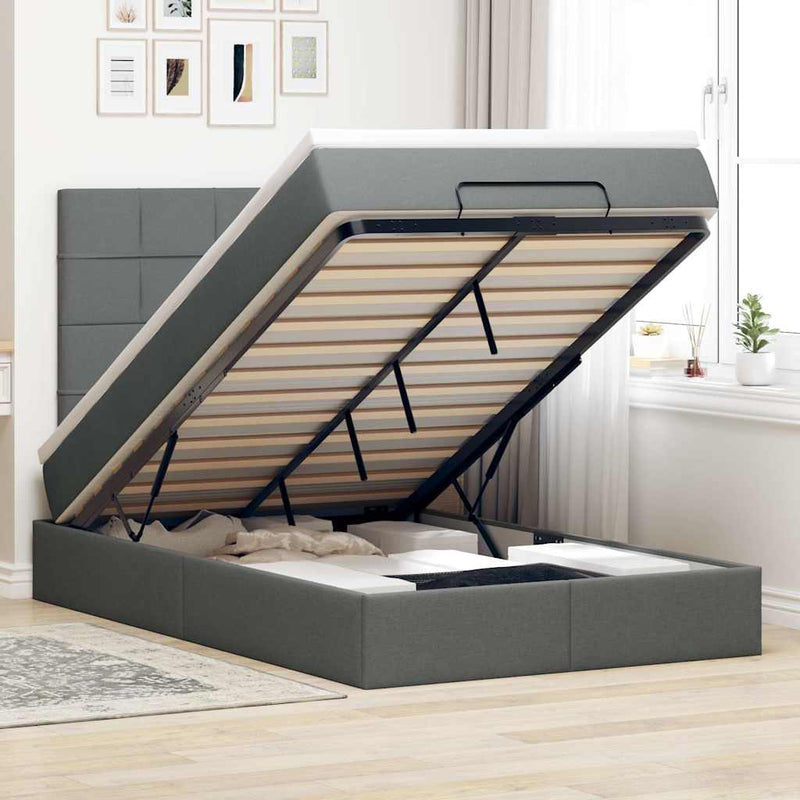 Ottoman Bed with Mattress Dark Grey King Single Fabric Payday Deals