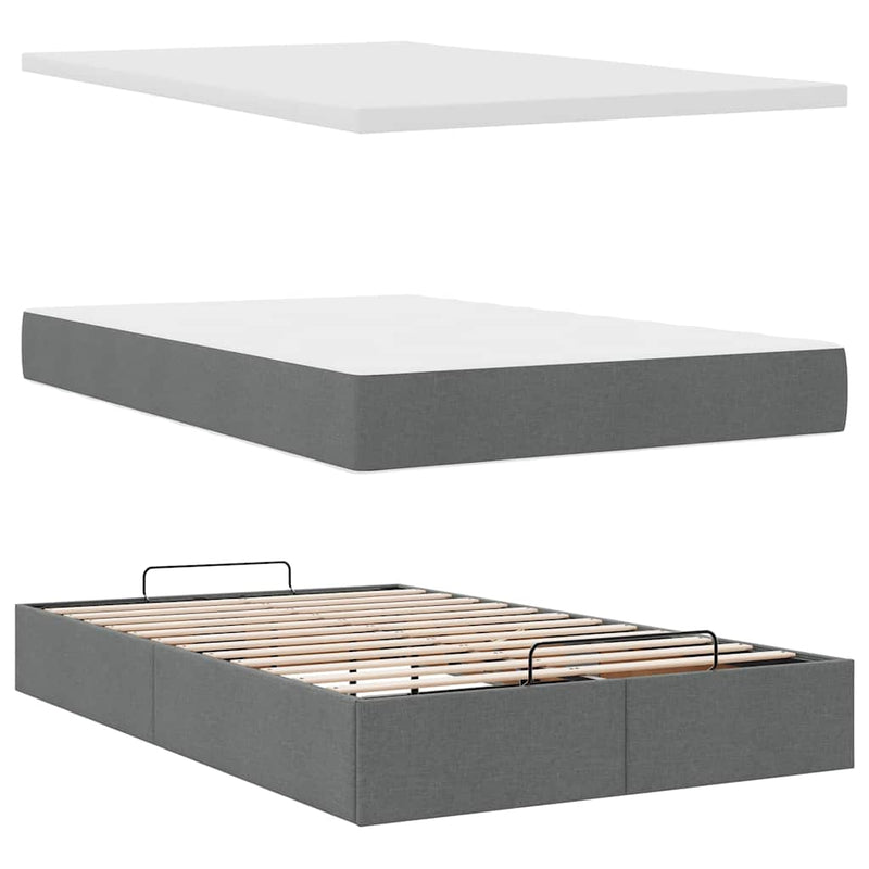 Ottoman Bed with Mattress Dark Grey King Single Fabric Payday Deals