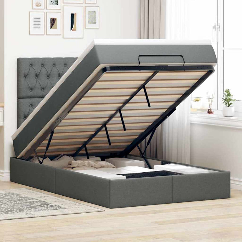 Ottoman Bed with Mattress Dark Grey King Single Fabric Payday Deals