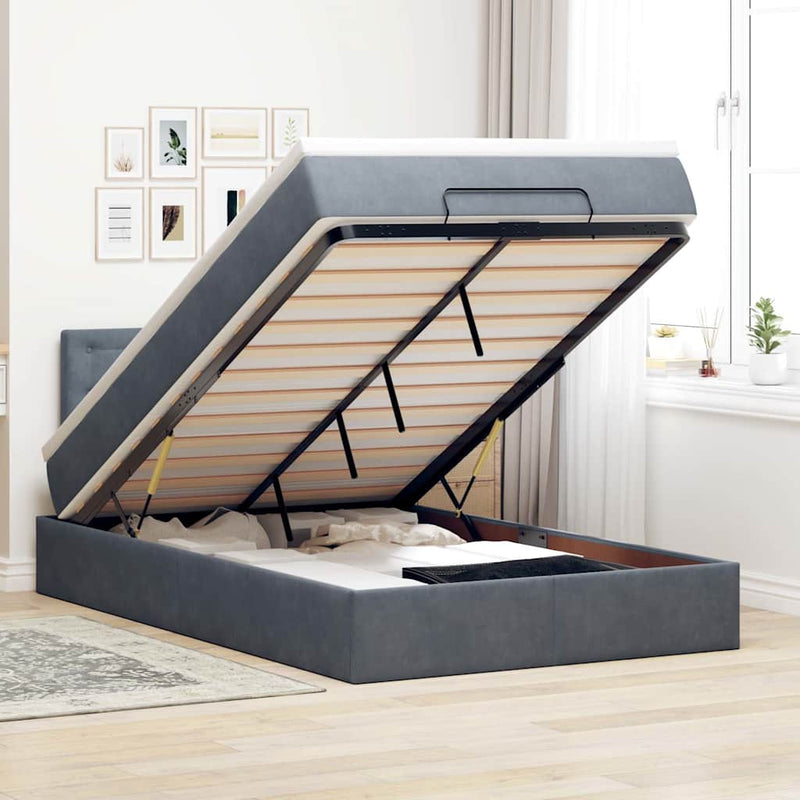 Ottoman Bed with Mattress Dark Grey King Single Velvet Payday Deals