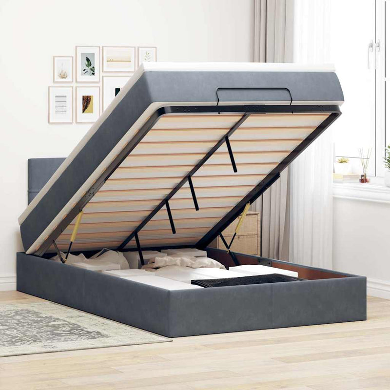 Ottoman Bed with Mattress Dark Grey King Single Velvet Payday Deals