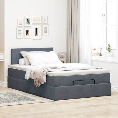 Ottoman Bed with Mattress Dark Grey King Single Velvet Payday Deals