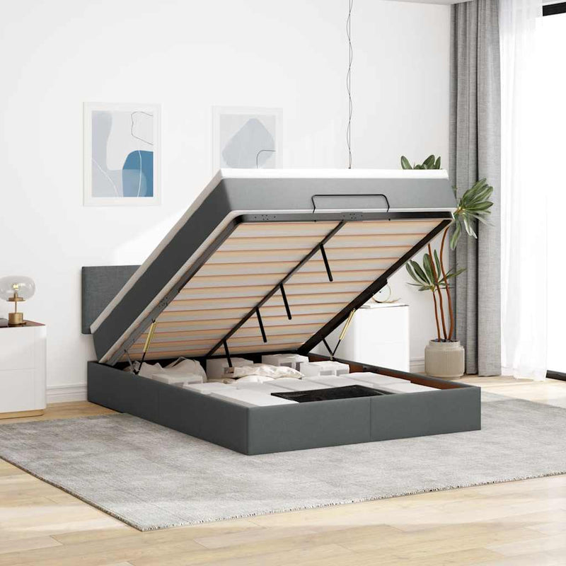 Ottoman Bed with Mattress Dark Grey Queen Fabric Payday Deals
