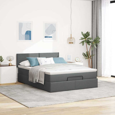 Ottoman Bed with Mattress Dark Grey Queen Fabric Payday Deals