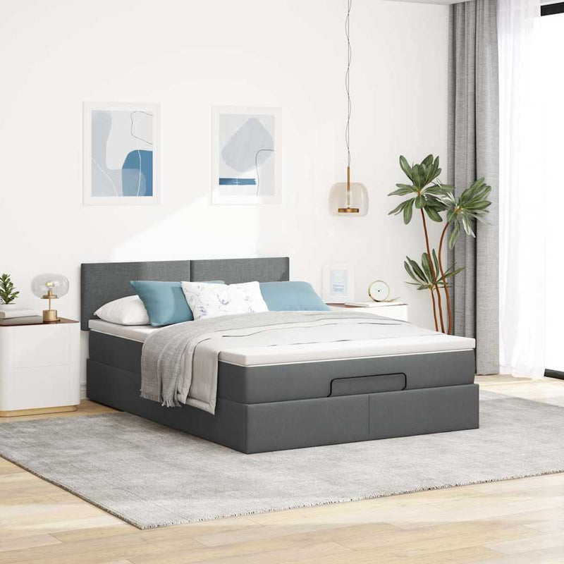 Ottoman Bed with Mattress Dark Grey Queen Fabric Payday Deals
