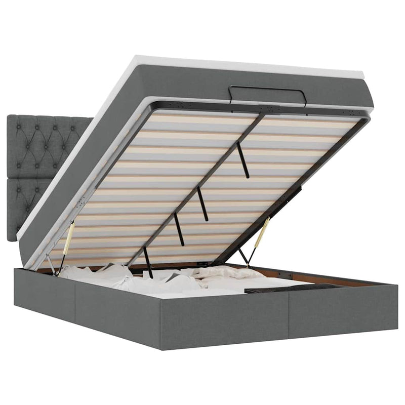 Ottoman Bed with Mattress Dark Grey Queen Fabric Payday Deals