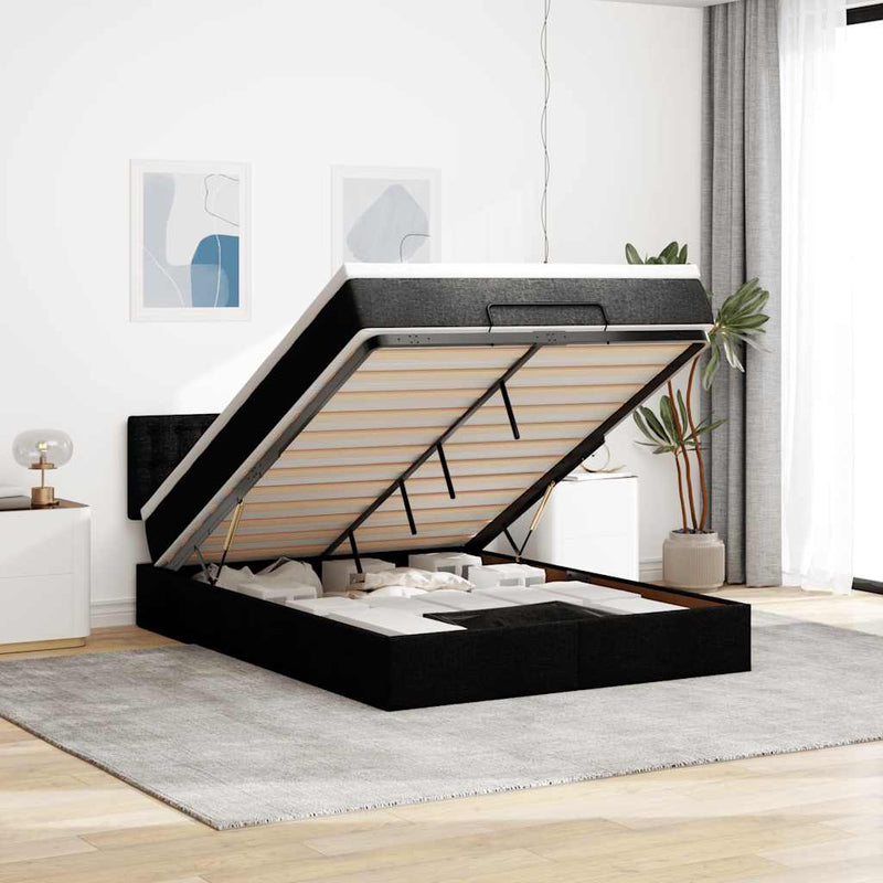 Ottoman Bed with Mattress & LEDs Black Double Fabric Payday Deals