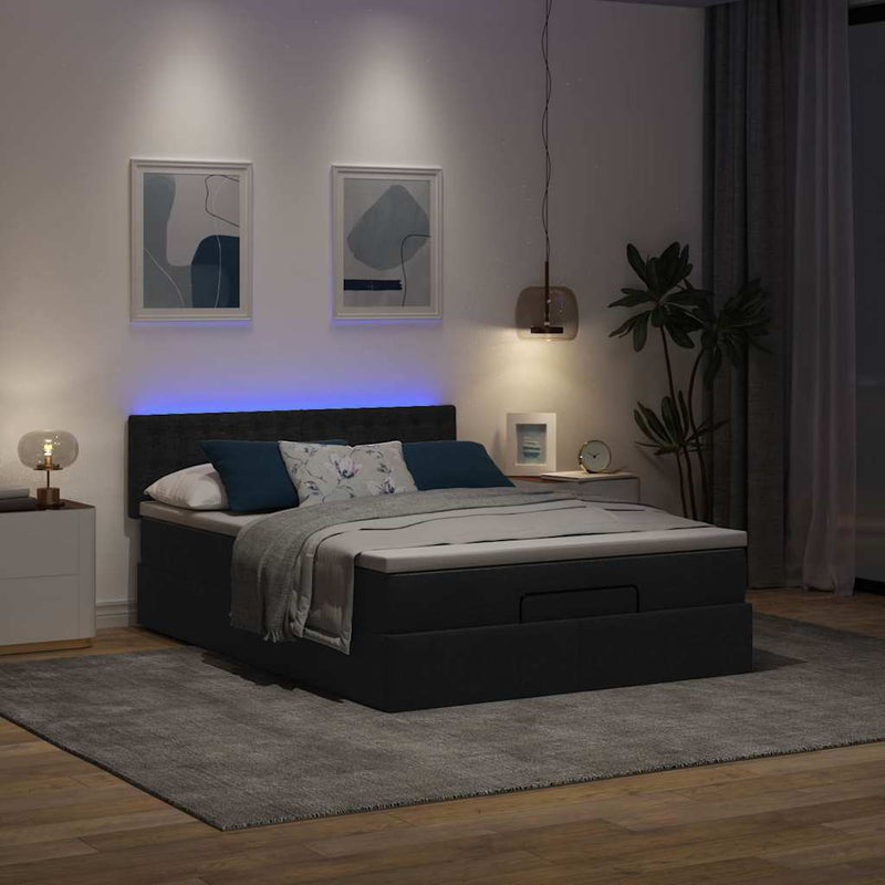Ottoman Bed with Mattress & LEDs Black Double Fabric Payday Deals