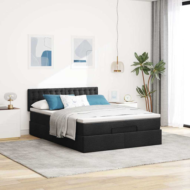Ottoman Bed with Mattress & LEDs Black Double Fabric Payday Deals