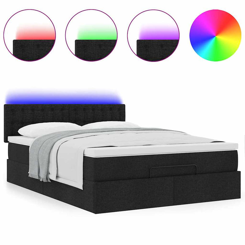 Ottoman Bed with Mattress & LEDs Black Double Fabric Payday Deals
