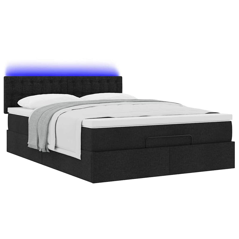 Ottoman Bed with Mattress & LEDs Black Double Fabric Payday Deals