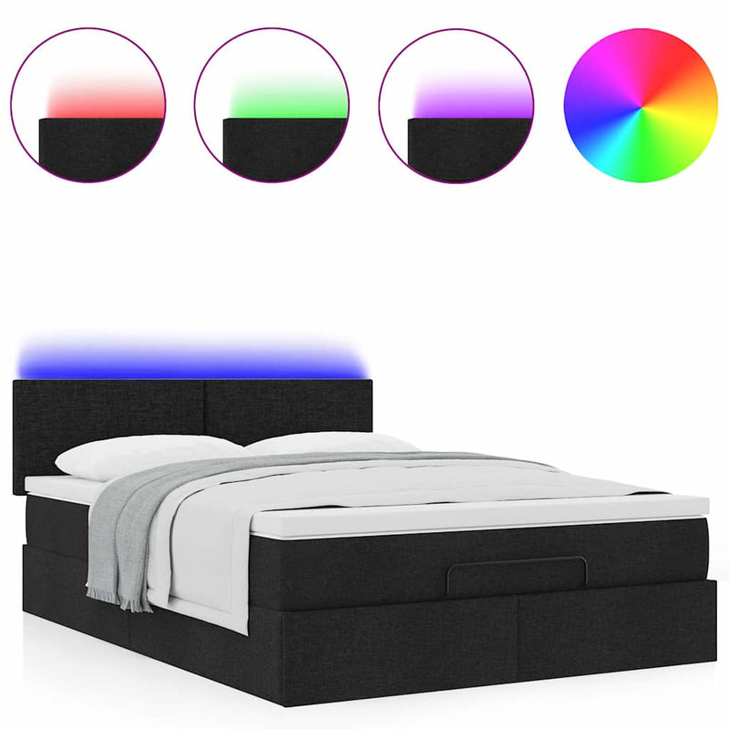 Ottoman Bed with Mattress & LEDs Black Double Fabric Payday Deals