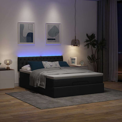 Ottoman Bed with Mattress & LEDs Black Double Fabric Payday Deals