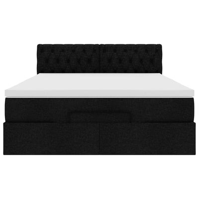 Ottoman Bed with Mattress & LEDs Black Double Fabric Payday Deals