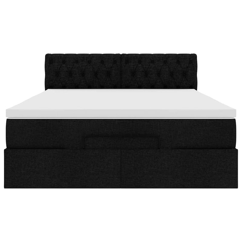 Ottoman Bed with Mattress & LEDs Black Double Fabric Payday Deals