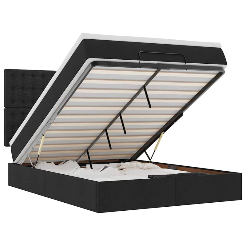 Ottoman Bed with Mattress & LEDs Black Double Fabric Payday Deals